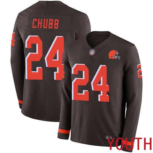 Cleveland Browns Nick Chubb Youth Brown Limited Jersey #24 NFL Football Therma Long Sleeve->youth nfl jersey->Youth Jersey